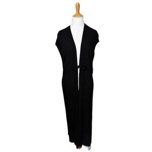 Kona Sol Tie-Front Midi Cover Up Duster S/M Black Beach Coastal Vacation Womens